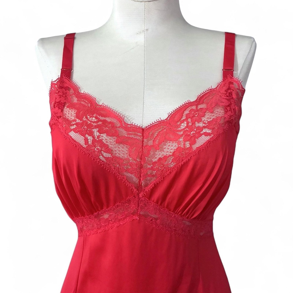 1960s Crimson Red Nylon Slip Dress Small - Picture 5 of 9